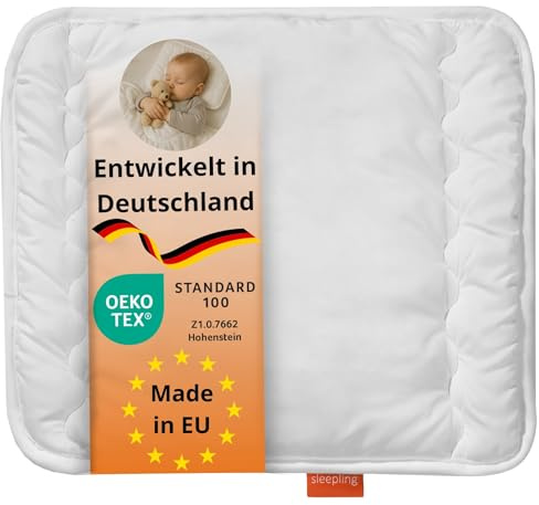 sleepling flaches Kopfkissen Babys & Kinder 35x40cm, Flachkissen, Babykissen, Babykopfkissen, Kinderkopfkissen, Kinderzimmer Kissen 35 x 40 cm, Kinderkissen, Made in EU, OEKO-Tex, waschbar bis 60 Grad