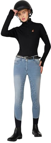 Preto Premium Denim Damenreithose, Vollbesatz, Silikongriff, weich, dehnbar, Reithose mit Taschen