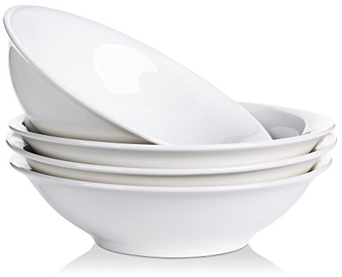 LIFVER Salatschüssel Keramik Weiß, 1300ML Große Suppenschüssel 4 tlg., Premium Porzellan Servierschale für Salat, Pasta, Müsli, Suppe, Ramen, Obst, Spülmaschinen- & Mikrowellenfest