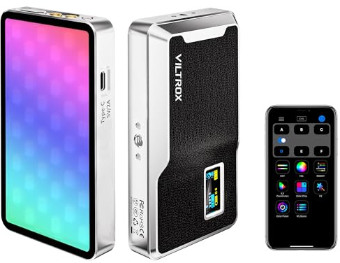 VILTROX 6000mAh auf Kamera LED-Licht, APP-Steuerung RGB-Video-Licht, alle Metall RGB tragbare LED-Fotografie-Beleuchtung, Led-Kamera-Licht-Panel für Videoaufnahmen (Retro 08X)