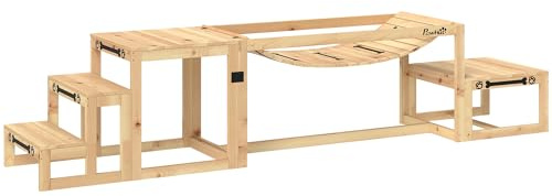 PawHut Agility Set Hunde 3-teiliges Set Agility-Ausrüstung mit Brücke, Treppe, Plattform, Hundetraining aus Tannenholz für mittelgroße, große Hunde bis 40 kg, Naturholz