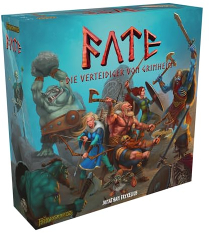 Fate: Verteidiger von Grimheim, ELZNIR Games,kooperatives Fantasy-Brettspiel, Tower-Defense Strategie, für 1-4 Spieler, ab 14 Jahren, episches Abenteuer, Helden & Magie, taktisches Spiel, FryxGames