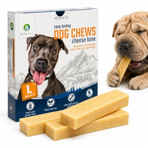 Dilecti Kaukäse für Hunde - Natürliche Käsestangen aus 100% Hartkäse, Langanhaltender Kausnack & Käse-Kauknochen, Getreidefrei mit Zahnpflege, nach Himalaya-Rezept (Größe L, 3er-Pack)