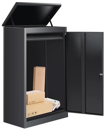 Briefkasten Paketbox für Außen, Paketbriefkasten mit Zahlenschloss, Automobilstahl Pulverbeschichteter Paketbox, Paketbriefkasten mit Wasserdichter & Debstahlsicherer Funktion (63 x 48 x 112cm)