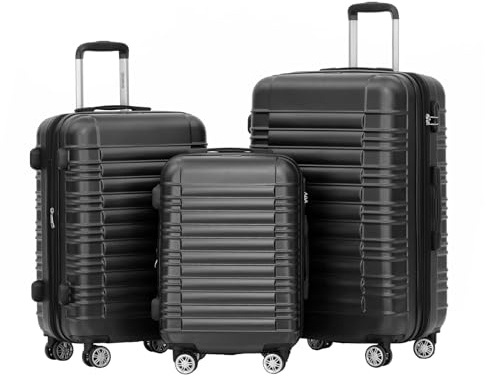 BEIBYE Hartschalen Koffer Trolley Rollkoffer Reisekoffer Zwillingsrollen Kofferset (Schwaz, Set)