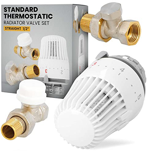 Thermostatsatz Thermostat-Set Geradeausführung 1/2 Zoll Thermostatkopf Thermostatventil Rücklaufverschraubung Heizkörperventil Heizkörperzubehör Heizung