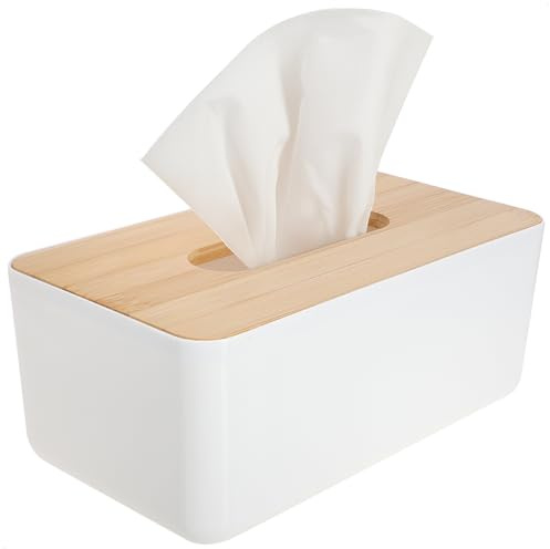 com-four® Kosmetiktücherbox aus Kunststoff mit Bambus-Deckel | Taschentuchbox für Bad - Schlafzimmer und Wohnbereich - moderner Handtuchspender