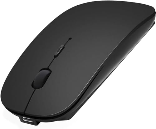 AE WISH ANEWISH Bluetooth Maus mit Jiggler fur Mac/iPad/iPhone/PC/Computer, wiederaufladbar geräuschlos Mini Kabellose Maus für Windows/Linux/Android, 3 DPI Einstellbares Bluetooth 5.0 Schwarz