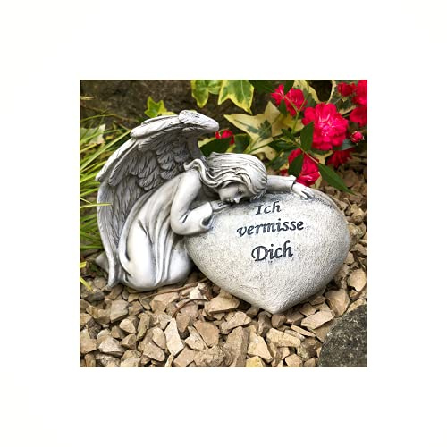 Engel Gedenkstein Grabherz Grabschmuck Grabdekoration - Ich vermisse Dich -