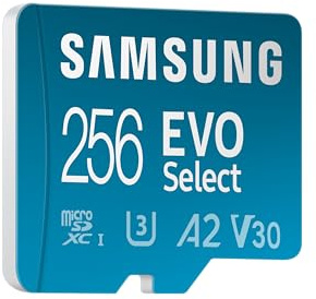 Samsung EVO Select (2024) microSD-Karte + SD-Adapter, 256 GB, Speicherkarte für Smartphone und Tablet, UHS-I U3, 4K UHD, Full HD, 160 MB/s Lesen, MB-ME256SA/EU