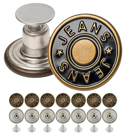 Hosen Ersatz Knöpfe zum Vernieten, 8 Pack, Ø 17 mm Messing Jeansknöpfe, Bronze-farben, Jeans Button mit Nieten, Jeans Knopf zum Einschlagen, Metall Hosenknopf, Hose weiter machen, Hosenknöpfe robust