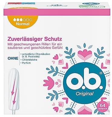 o.b. Original Normal, Tampons für mittlere/stärkere Tage, StayDry Technologie und geschwungene Rillen, zuverlässiger Schutz und sauberes Gefühl 64 ST