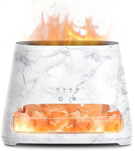 SALKING 2-in-1 Aroma Diffuser & Salt Range Pakistan Leuchte, Flammeneffekt Diffusor für ätherische Öle, Diffusor Kühler Nebel Luftbefeuchter mit 3-Helligkeit, 150ml(Marmor)