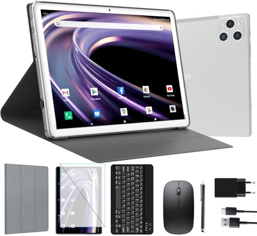 ANTEMPER Tablet 10 Zoll mit Tastatur und Stift | 16GB RAM+128GB ROM (1TB TF) 2026 Neueste Android Tablet PC | MTK Octa-Core 2.0GHz | 5G WiFi | 13MP | 7000mAh Akku | GMS Zertifiziert, Silber