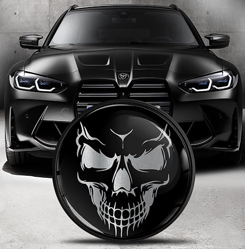 Biomar Labs Motorhaube Kofferraum Plakette Abzeichen 82 mm Kompatibel mit BMW Emblem 51148132375 Schwarz Schädel EO 15