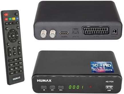 Humax Digital HD Fox Digitaler HD Satellitenreceiver 1080P Digital HDTV Sat-Receiver mit 12V Netzteil Camping - Astra vorinstalliert - HDMI, SCART, DVB-S/S2 PVR Ready