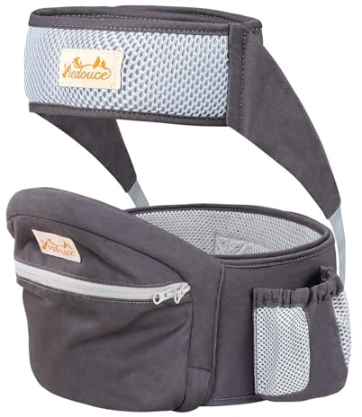 Viedouce Baby Hüftsitz Ergonomische mit Sicherheitsgurt Schutz,Reine Baumwolle Leicht und atmungsaktiv,Ergonomischer Leichte Taille Hocker Baby Hüftsitz für 4-36 Monate (Dunkelgrau)