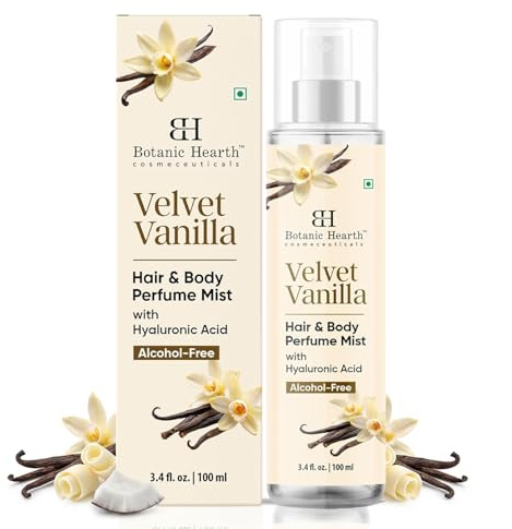 Botanic Hearth Velvet Vanilla Haarparfum & Körperspray 100 ml | Alkoholfreie Formel mit langanhaltendem Vanilleduft für ein angenehmes Dufterlebnis den ganzen Tag Für Männer und Frauen