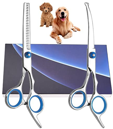 Bubuxy Hunde Scheren, Gebogene Schere Hund Fellschere Für Hunde, Hund und Katze Sicherheit Runde Spitze Grooming Schere, Edelstahl-Fellschere für Hunde und Katzen