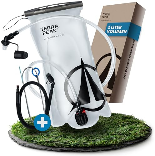 Terra Peak® Premium Trinkblase 2L oder 3L INKL. 2 x Schlauch & 1 x Reinigungsbürste für Rucksack, Wandern & Joggen (auslaufsicher) - Ergonomisches Trinksystem mit Mundstück & Schutzkappe (BPA-Frei)