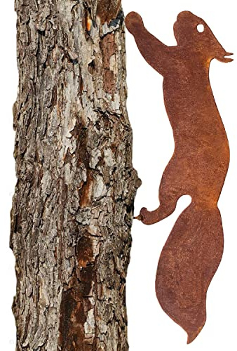 ALEMIN Rostiges Eichhörnchen zum Schraube in Holz, Gartenstecker Rost Rostige Gartendeko Eichhörnchen Rost Deko Baumstecker