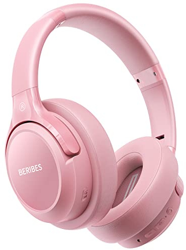 BERIBES Bluetooth Kopfhörer Kabellos Over Ear 65h Akku 6 EQ-Modi | 6 EQ-Modi,BT 6.0,Kabel & kabellos,65h Spielzeit,40mm,HiFi,leicht faltbar,weiche Polster,Mikrofon,Büro,PC,Rosa,Geschenk