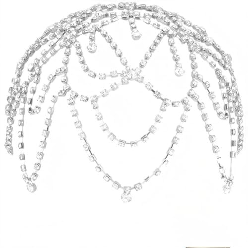 GORGECRAFT 1920er Kristallkappe Kopfbedeckung Blume Strass Kopfkette Silber Roaring 20er Great Gatsby Haarschmuck Haarkette Hut Für Braut Cosplay Halloween Art Decor Party (Mit 2-Teiliger Haarspange)