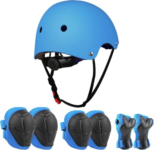 Jim's Store Schonerset Kinder Helm 7 in 1, Skatehelm Protektoren Kinder Knieschoner inliner Schutzausrüstung Set Für Skateboard Roller Fahren Scooter
