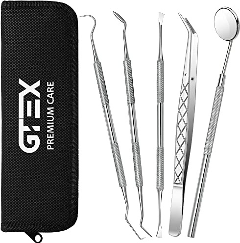 GTEX Zahnsteinentferner Zahnreinigung Set, Zahnpflege Set für den Heimgebrauch – Persönliche und Haustier-Mundhygiene – Mit Zahnspiegel - Zahnreinigung Zwischenräume (5 Stück)