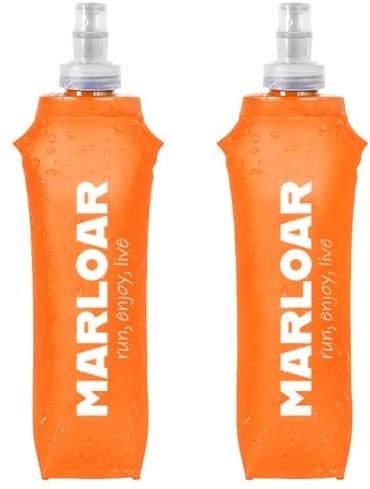 MARLOAR Faltbare Trinkflasche aus Silikon – Soft Flask 500 ml für Laufen, Trailrunning, Wandern & Radfahren – BPA-frei, Leicht & Kompakt – Set 2 Stück, (Orange, 500ml)