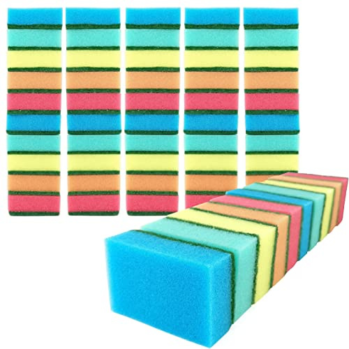 IDEA HOME 60er Set Küchenschwamm, Topfschwamm, Zweiseitig Reinigungsschwamm, 75 x 50 x 28 mm, Mehrzweck Putzschwamm, MIDI, Mehrfarbig