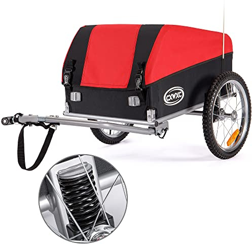 CXWXC Fahrradanhänger mit Stoßdämpfer - Großer Laderaum bis 120L, Tragkraft 40KG, Klappbarer Lastenanhänger mit Abdeckplane und Sicherheitsfahne - Perfekt für den täglichen Transport