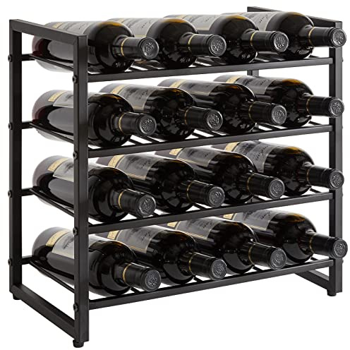 IBUYKE Weinregal Metall,16 Flaschen,Flaschenhalter Freistehend,TMJ903H | Weinkühlschrank Tischregal Weinhalter Ständer Flaschen Organizer für Bar Weinregal Stapelbar Flaschenständer