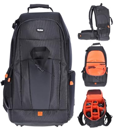 Rollei 20292 Fotoliner Fotorucksack L I großer Kamerarucksack I Daypack I inkl. Laptop-Fach,Regenschutz und Handgepäck tauglichen Maßen I Schwarz