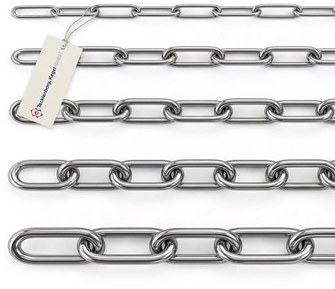Edelstahl V4A Kette, 5,0 Meter, 3 mm Materialstärke, 85 kg Maximalbelastung, langgliedrig, rostfrei, poliert, ähnlich DIN763 - Tecklenborg Kegel GmbH