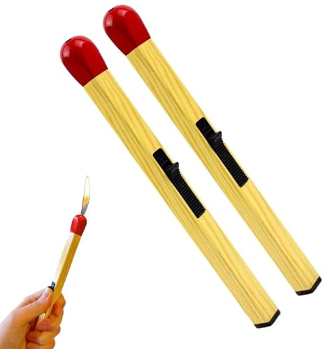 2 Stück Match Stick Lighter, Big Match Lighter Stick, Streichholz Feuerzeug, Stabfeuerzeug, Langes Sturmfeuerzeug, Gas Nachfüllbar Einstellbare Flamme Jetflamme Feuerzeug für Küche (Kein Gas) (Holz)