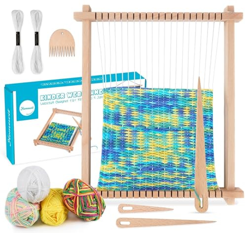 Homewit Webrahmen Kinder, 24 x 28cm Groß Webrahmen für Kinder ab 4 6 8 Jahre aus Holz, Webstuhl Knitting Loom fur Anfänger Schulwebrahmen Stricken Bastelset Geschenk Mädchen