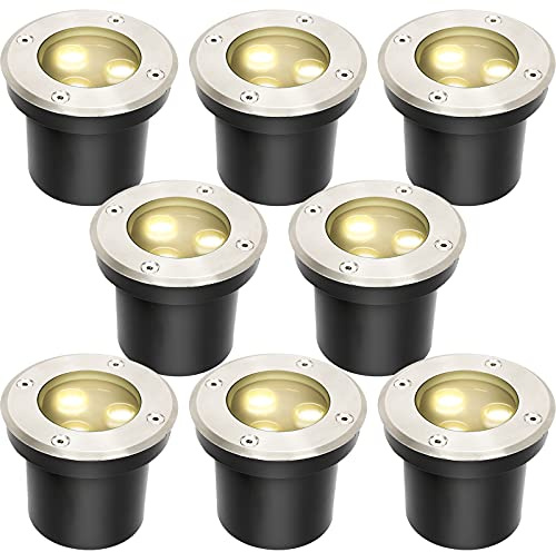 Lospitch 8 Stück Bodenstrahler, 3W Runde LED Bodenleuchte befahrbar, IP65 Wasserdicht Außen Gartenbeleuchtung für Garten Balkon Auffahrt (Warmweiß)