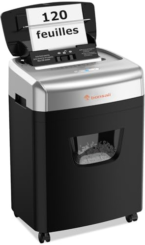 Bonsaii 120 Blatt Aktenvernichter mit Automatischem Einzug, P-4 Partikelschnitt, Extrem Leise mit 62dB, 23-Liter-Behälter und 4 Rädern, Autofeed-Mikroschnitt-Schredder für das Büro(C233-B)