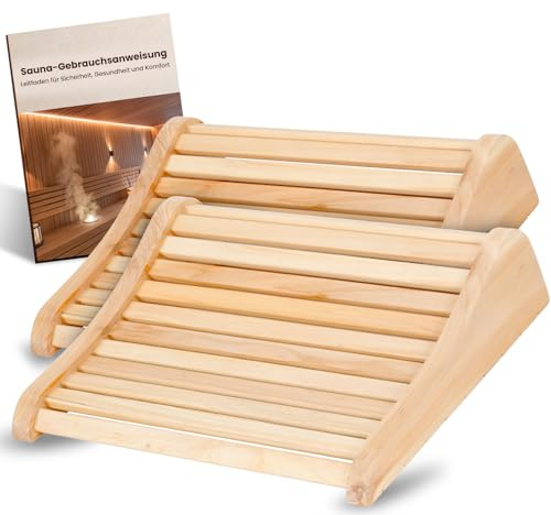 Ryuhic 2 Stück Sauna Kopfstütze Holz [100% Naturholz] - Sauna Zubehör - Ergonomische Nackenstütze mit Luftzirkulation & Rutschfester Basis - Für alle Saunatypen inkl. Infrarotkabine & Dampfbad