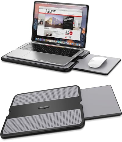 AboveTEK Tragbarer Laptopunterlage mit einklappbarem Mauspad-Tablett Links/rechts, Hitzeschutz Tablette Notebook Computer Standtisch mit Stabiler, kühler Arbeitsfläche für Bett Sofa Couch Reise