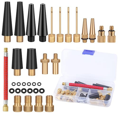 Fahrradventil Adapter Set, Französisches Ventil Adapter und Autoventil Adapter, Fahrradpumpe Alle Ventile, Ventiladapter Fahrrad Ballpumpe Nadeln mit Sortierbox für Luftpumpe, Kompressor, Fahrradpumpe