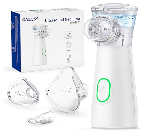 Inhalationsgerät, ONELISS Inhalator für Erwachsene Kinder, Ultra Leise Inhaliergeräte Tragbare Inhaliergerät mit Masken und Mundtück, Aufladbarer Inhalator