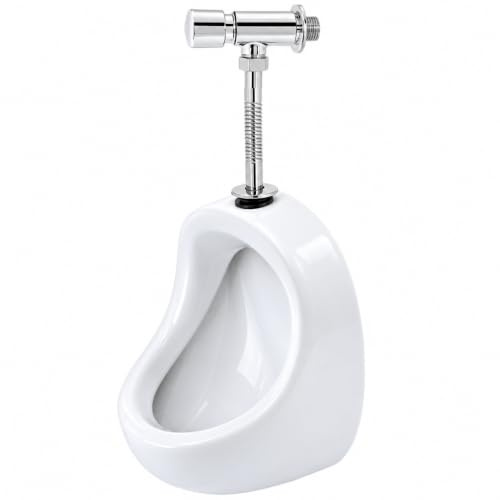 VBChome PRÄSIDENT Urinal-Set mit Druckspüler, Sanitärkeramik Weiß, Zulauf von oben, senkrechter Abgang, geschlossener Spülrand, Wandmontage