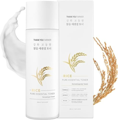 THANKYOU FARMER Rice Pure Essential Toner 200ml - Milk Rice Toner Korean Skincare, Reiswasser Gesicht, Vegan, Dermatologist Tested, Niacinamide