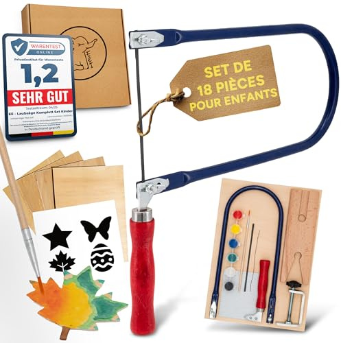 Eli® Laubsäge für Kinder - Komplett Set für Laubsägen inkl kreative Vorlagen - Laubsägeplatten - Farben - Pinsel - Schleifpapier - Holz - Geschenkidee Junge und Mädchen