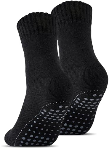 Stoeury ABS Stoppersocken Herren, 2/4 Paar Wolle Pilates Grip Yoga Socken | 25% Wolle, Anti Rutsch Wollsocken, Rutschfeste Stoppersocken, Nahtlose Zehen, Warme Haussocken, Valentinstag für Ihn Sie