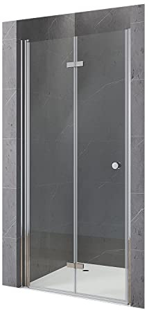 Duschfalttür 90 cm breit Dusche Falttür Duschtür faltbar Duschabtrennung für Duschtasse Nischentür Glas rahmenlose Duschkabine Sicherheitsglas Echtglas 5 mm Verstellbereich 88,5-90,5 cm Höhe 187 cm