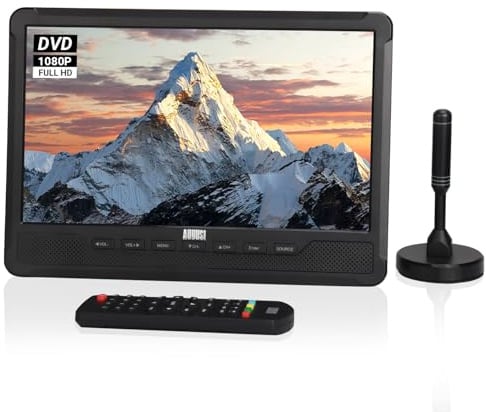 August DA383-10“ tragbarer HD Fernseher mit DVD Player&integriertem Akku-DVB-T2 mini LCD TV mit EPG/Aufnahmefunktion (PVR), CD/DVD/USB/SD-Karte, HDMI, AV - Aux-Ausgang Perfekt für Wohnwagen Zuhause