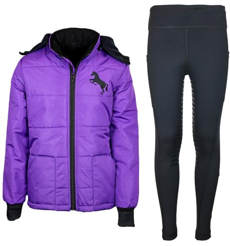 MS-Trachten Reitset Kinder Reitjacke Pia Lila mit Reitleggings Schwarz (134/140)